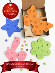 Çocuk Montessori - Özel Kutusunda Tavşan Kelebek Çiçek Yıldız Yuvarlak Bul-tak Oyunu